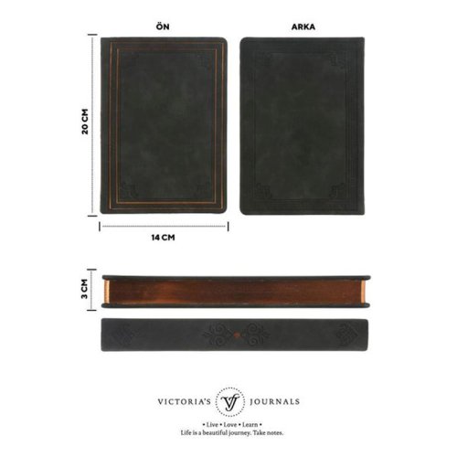 Victoria Journals Vintage Old Book Defter Düz 14x20cm 128 Sayfa Mat Siyah 123-9108