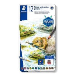 Staedtler - Staedtler Tinted Watercolour Pencils Boya Kalemi 12 Renk Metal Kutu Doğa Renkleri