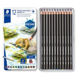 Staedtler - Staedtler Tinted Watercolour Pencils Boya Kalemi 12 Renk Metal Kutu Doğa Renkleri (1)