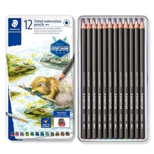 Staedtler Tinted Watercolour Pencils Boya Kalemi 12 Renk Metal Kutu Doğa Renkleri
