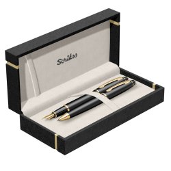 Scrikss - Scrikss 35 Dolma Kalem - Tükenmez Kalem Seti Mat Siyah Altın