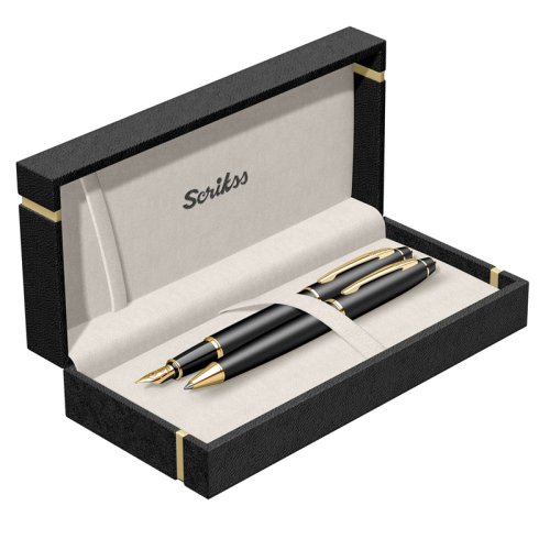 Scrikss 35 Dolma Kalem - Tükenmez Kalem Seti Mat Siyah Altın
