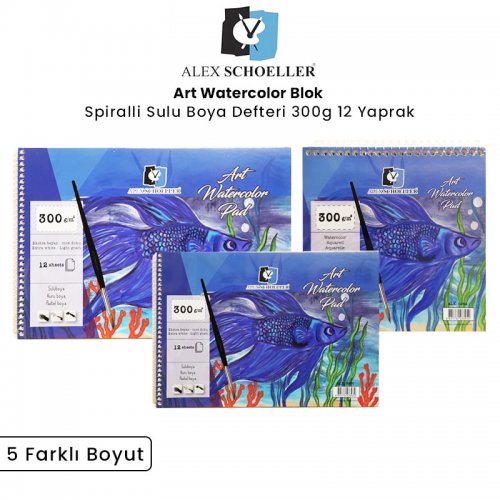 Alex Schoeller Art Watercolor Pad Spiralli Sulu Boya Defteri 300g 12 Yaprak