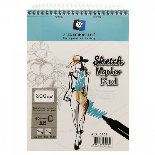 Alex Schoeller Ekstra Beyaz Spiralli Sketch Marker Pad 200g 40 Yaprak