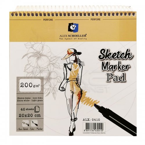 Alex Schoeller Ekstra Beyaz Spiralli Sketch Marker Pad 200g 40 Yaprak