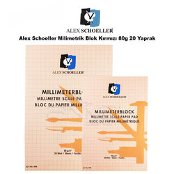 Alex Schoeller Milimetrik Blok Kırmızı 80g 20 Yaprak - Thumbnail