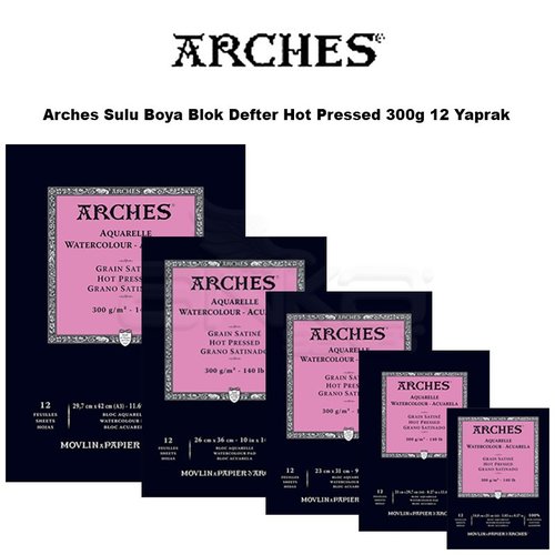Arches Sulu Boya Blok Defter Hot Pressed 300g 12 Yaprak