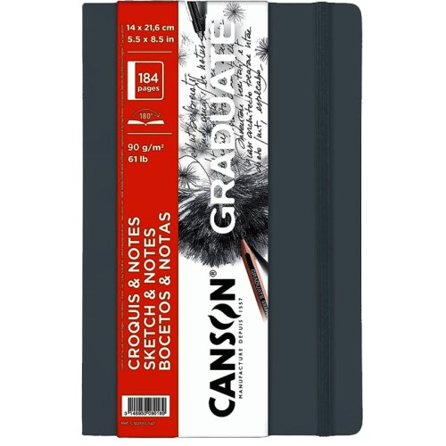 Canson BK Cangrabk Sert Kapaklı Eskiz Defteri 90g 14x21,6cm 92 Yaprak Açık Gri