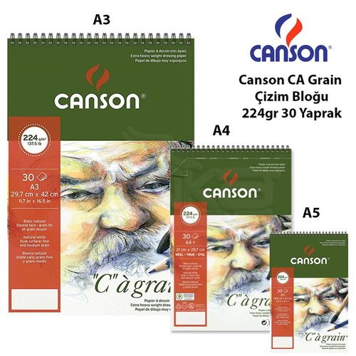 Canson CA Grain Çizim Bloğu 224g 30 Yaprak Spiralli