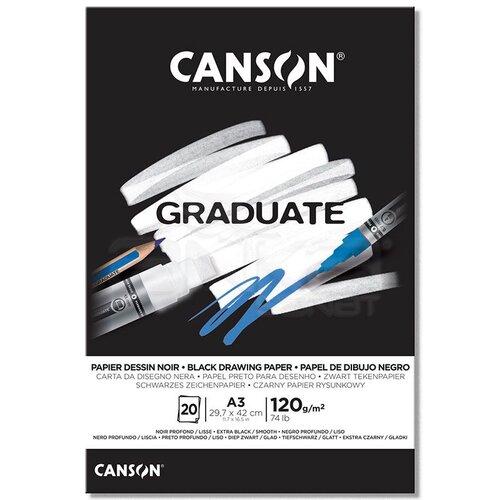 Canson Graduate Black Drawing Paper Siyah Çizim Defteri 120g 20 Yaprak
