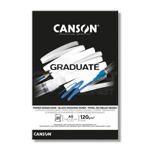 Canson Graduate Black Drawing Paper Siyah Çizim Defteri 120g 20 Yaprak