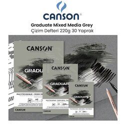 Canson Graduate Mixed Media Grey Çizim Defteri 220g 30 Yaprak - Thumbnail