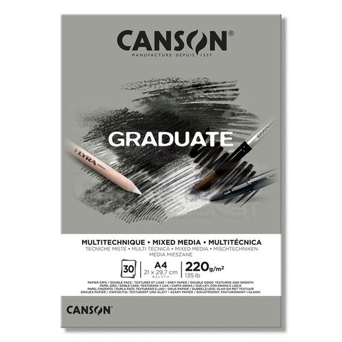 Canson Graduate Mixed Media Grey Çizim Defteri 220g 30 Yaprak