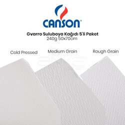 Canson - Canson Gvarro Watercolour Sulu Boya Kağıdı 50x70 240g 5li Paket