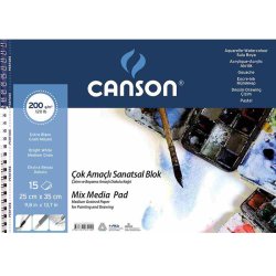 Canson - Canson Mix Media Spiralli Çizim Defteri 15 Yaprak 200g 25x35cm