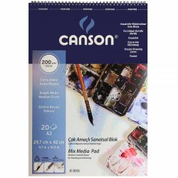 Canson - Canson Mix Media Spiralli Çizim Defteri 20 Yaprak 200g A3