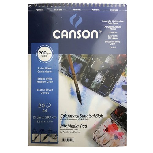 Canson Mix Media Spiralli Çizim Defteri 20 Yaprak 200g A4 - A4