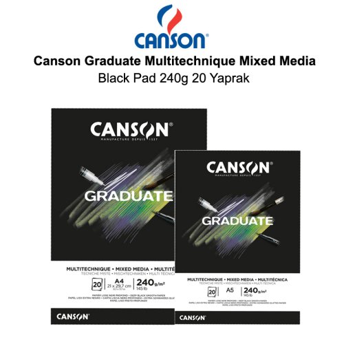 Canson Graduate Multitechnique Mixed Media Black Pad 240g 20 Yaprak