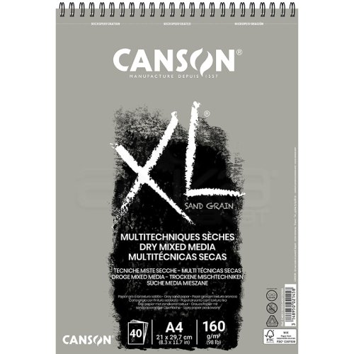 Canson XL Dry Mix Media Grey Sand Paper Spiralli Defter 40 Yaprak 160g A4