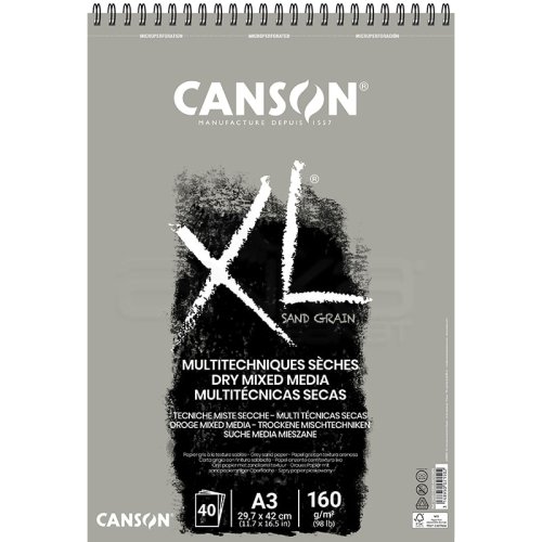 Canson XL Dry Mix Media Grey Sand Paper Spiralli Defter 40 Yaprak 160g A3