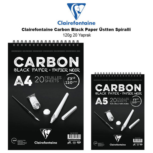 Clairefontaine Carbon Black Paper Üstten Spiralli 120g 20 Yaprak