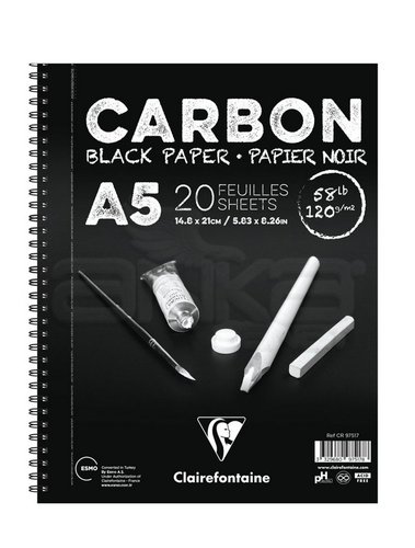 Clairefontaine Carbon Black Paper Yandan Spiralli 120g 20 Yaprak
