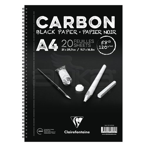 Clairefontaine Carbon Black Paper Yandan Spiralli 120g 20 Yaprak