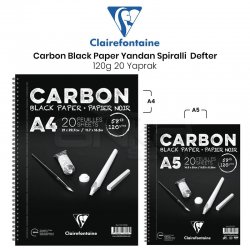 Clairefontaine - Clairefontaine Carbon Black Paper Yandan Spiralli 120g 20 Yaprak