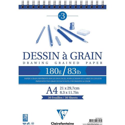 Clairefontaine Dessin a Grain İnce Dokulu Spiralli Çizim Bloğu 180g 30 Yaprak A4