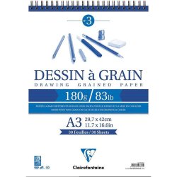 Clairefontaine - Clairefontaine Dessin a Grain İnce Dokulu Spiralli Çizim Bloğu 180g 30 Yaprak A3