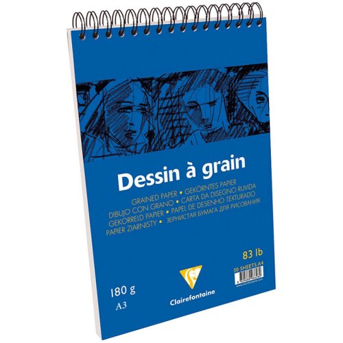 Clairefontaine Dessin a Grain İnce Dokulu Spiralli Çizim Bloğu 180g 30 Yaprak A3