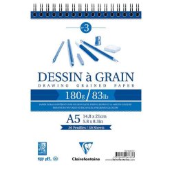 Clairefontaine - Clairefontaine Dessin a Grain İnce Dokulu Spiralli Çizim Bloğu 180g 30 Yaprak A5
