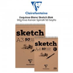 Clairefontaine - Clairefontaine Esquisse Blanc Sketch Blok 90g Kısa Kenarı Spiralli 50 Yaprak