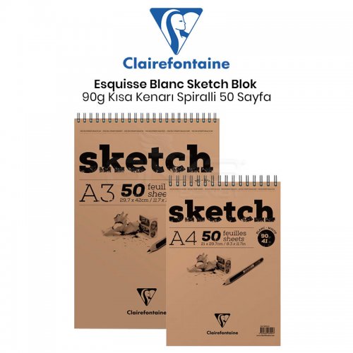Clairefontaine Esquisse Blanc Sketch Blok 90g Kısa Kenarı Spiralli 50 Yaprak