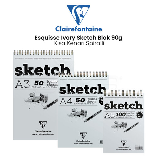 Clairefontaine Esquisse Ivory Sketch Blok 90g Kısa Kenarı Spiralli