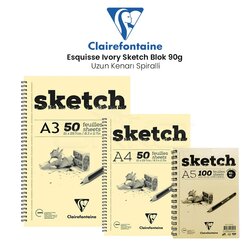 Clairefontaine Esquisse Ivory Sketch Blok 90g Uzun Kenarı Spiralli - Thumbnail