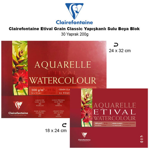 Clairefontaine Etival Grain Classic Yapışkanlı Sulu Boya Blok 30 Yaprak 200g