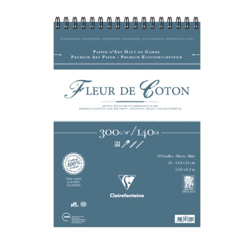 Clairefontaine Fleur De Cotton Blok Spiralli 300g 10 Yaprak A5