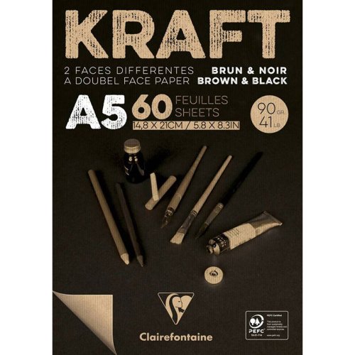 Clairefontaine Kraft Kahverengi ve Siyah Çizim Bloğu 90g 60 Yaprak A5