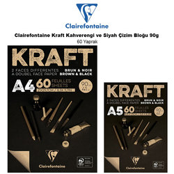 Clairefontaine - Clairefontaine Kraft Kahverengi ve Siyah Çizim Bloğu 90g 60 Yaprak
