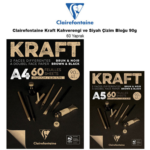Clairefontaine Kraft Kahverengi ve Siyah Çizim Bloğu 90g 60 Yaprak