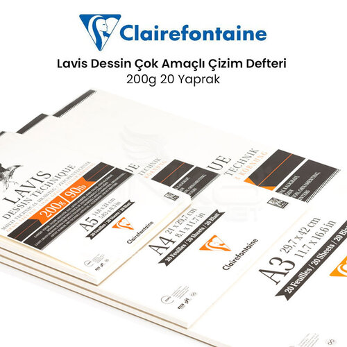 Clairefontaine Lavis Dessin Çok Amaçlı Çizim Defteri 200g 20 Yaprak
