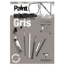 Clairefontaine - Clairefontaine Paint On Multi-Techniques 250g 30 Yaprak Gris A4