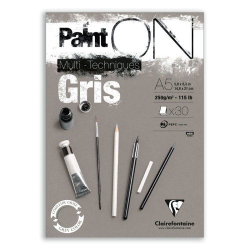 Clairefontaine Paint On Multi-Techniques 250g 30 Yaprak Gris A5
