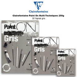 Clairefontaine - Clairefontaine Paint On Multi-Techniques 250g 30 Yaprak Gris