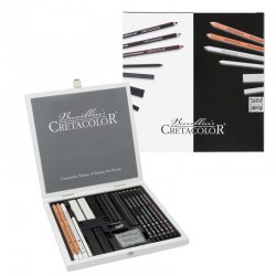 Cretacolor - Cretacolor Black & White Drawing Set Premium Çizim Seti Ahşap Kutu 25li 40025