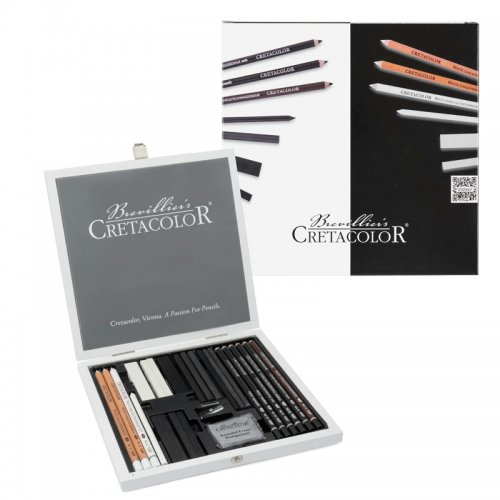 Cretacolor Black & White Drawing Set Premium Çizim Seti Ahşap Kutu 25li 40025