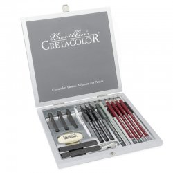 Cretacolor Silver Box Premium Eskiz Seti Ahşap Kutu 17li 40017 - Thumbnail
