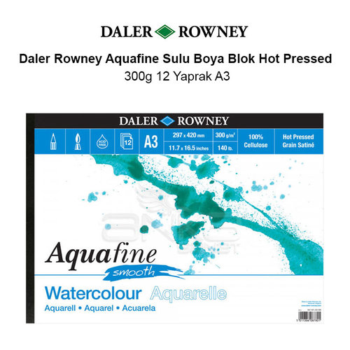 Daler Rowney Aquafine Sulu Boya Blok Hot Pressed 300g 12 Yaprak A3