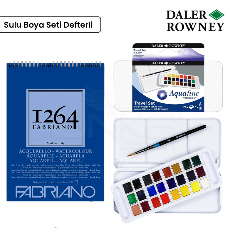 Daler Rowney Aquafine Travel Set 24lü Plastik Kutu Defterli S-1
